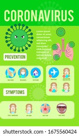 Coronavirus  infographic illustrated prevention with illustrated symptoms vector illustrations   