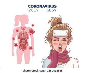 coronavirus infographic with sick woman character vector illustration design