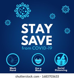 Coronavirus infographic. Stay safe from Covid-19 (Coronavirus Disease 19). Health appeal banner for the community and social media post. Vector illustration.
