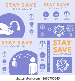 Coronavirus infographic. Stay safe from Covid-19 (Coronavirus Disease 19). Health appeal banner for the community and social media post. Vector illustration.