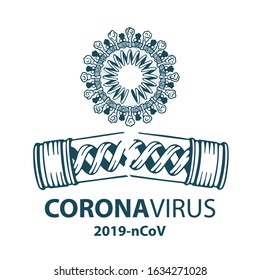 Coronavirus. Coronavirus inside structure and broken virus test tube hand drawn vector illustration. 2019–nCoV.  Part of set. 