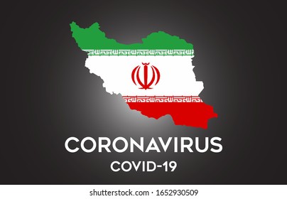 CoronaVirus in Iran and Country flag inside Country border Map Vector Design. Covid-19 with Iran map with national flag Vector Illustration.