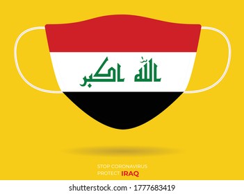 Coronavirus in IRAQ. Graphic Vector of surgical mask with IRAQ flag. (2019-nCoV or CoVid-19). Medical face mask as concept of coronavirus quarantine. Coronavirus outbreak. use for printing eps File,