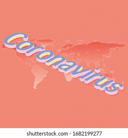 Koronavirus-isomatrischer Text auf Kartenhintergrund, Vektorillustration