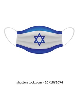 Coronavirus in Israel. Graphic of surgical mask with israeli flag. Novel coronavirus (2019-nCoV or CoVid-19). Medical face mask as concept of coronavirus quarantine. Coronavirus outbreak.