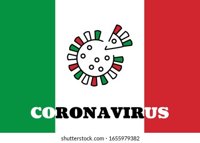 Coronavirus in Italy background with Italian flag and icon. Coronavirus in Italia. Novel virus firstly reported at Wuhan, China.