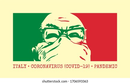 Coronavirus in Italy. Covid-19. Old man doctor or scientist in medical face mask. Concept of coronavirus pandemic.