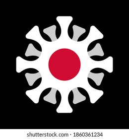 Coronavirus in Japan. Microbe COVID-2019 in Japanese flag. World epidemic. Pandemic. Country in lockdown