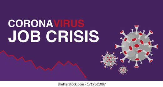 Coronavirus Job Crisis Written On Purple Background With Virus Models To The Right And Area Line Graph On The Bottom