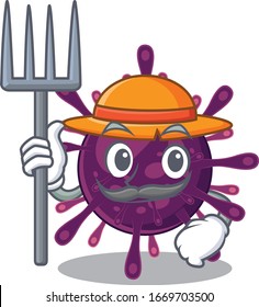Coronavirus kidney failure in Farmer cartoon character with hat and pitchfork
