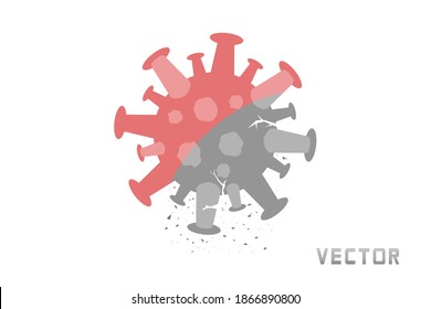 Coronavirus. The killing of bacteria. Covid-19 is dying. perishes. The virus breaks down into particles. Vector.
