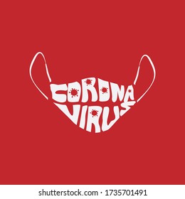 Coronavirus lettering text in mask illustration vector eps 10