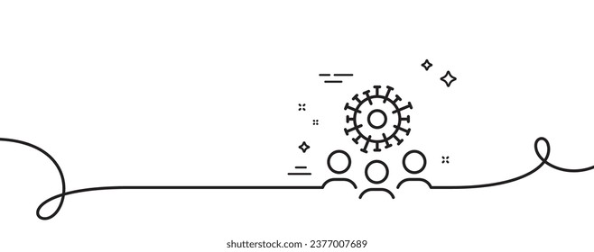 Coronavirus line icon. Continuous one line with curl. Covid-19 pandemic virus sign. Corona virus symbol. Coronavirus single outline ribbon. Loop curve pattern. Vector