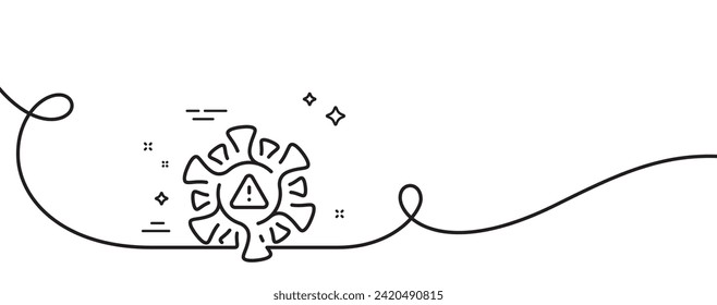 Coronavirus line icon. Continuous one line with curl. Covid virus sign. Infection alert symbol. Coronavirus single outline ribbon. Loop curve pattern. Vector