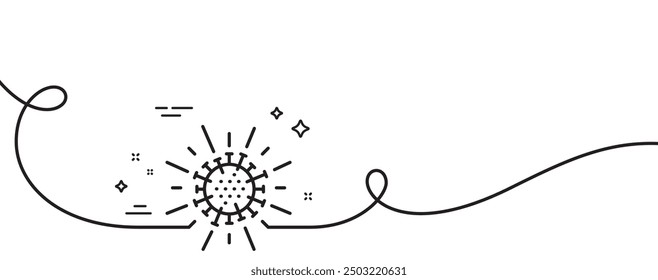 Icono de línea de coronavirus. Línea continua con rizo. COVID-19 Pandemic Virus Signo. Símbolo del coronavirus. Cinta de contorno único de coronavirus. Patrón de curva de bucle. Vector