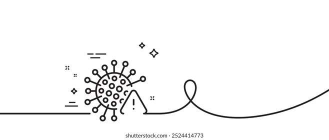 Coronavirus line icon. Continuous one line with curl. Covid virus sign. Infection alert symbol. Covid virus single outline ribbon. Loop curve pattern. Vector