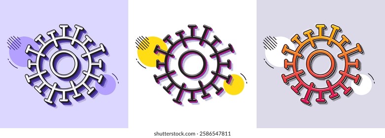 Coronavirus line icon. Halftone dotted pattern. Gradient icon with grain shadow. Covid-19 pandemic virus sign. Corona virus symbol. Line coronavirus icon. Various designs. Vector