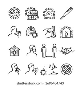 Coronavirus line icon set. Covid-19 virus icon set. Vector.