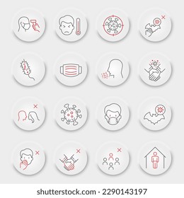 Symbolsatz der Linie Coronavirus, Sammlung von Krankheitssymbolen, Vektorskizzen, UX-Schaltflächen der Benutzeroberfläche, covid 19 Symbole, Epidemic-Zeichen, lineare Piktogramme