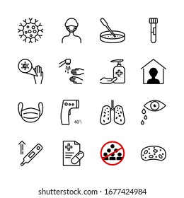 Coronavirus line icon set. Included icons as virus, outbreak, contagious, contagion, infection and more.