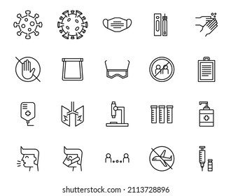 Coronavirus line icons set ,Editable stroke, vector illustration.