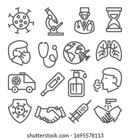 Coronavirus line icons set on white background