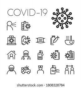 Coronavirus line icons set. Simple Minimal Pictogram