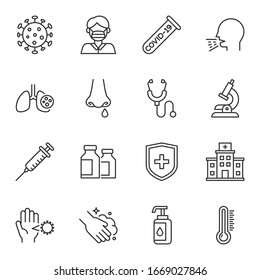 Coronavirus line icons set vector illustration