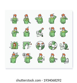 Coronavirus line icons set.Protective measures.Flu disease symptoms and preventions.Health care.Isolated vector illustrations