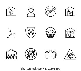 Coronavirus linear vector icons isolated on white background. Coronavirus pandemic line icon set for web, mobile apps, ui design. Civid-19 novel virus prevention