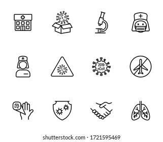 Iconos vectoriales lineales de Coronavirus aislados en fondo blanco. Icono de línea pandénica de Coronavirus para web, aplicaciones móviles, diseño e impresión de ui. Prevención del coronavirus covid-19
