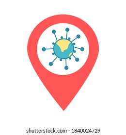 Coronavirus location map pin pointer icon. Element of map point for mobile concept and web apps. Icon for website design and app development. Premium corona virus location in the world icon sign.