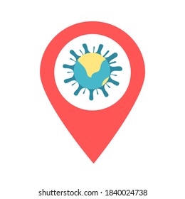 Coronavirus location map pin pointer icon. Element of map point for mobile concept and web apps. Icon for website design and app development. Premium corona virus location in the world icon sign.