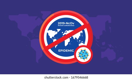 coronavirus lockdown caution. with  with coronavirus bacteria, maps in the round of caution symbol. Pandemic medical concept