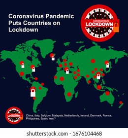 coronavirus lockdown symbol. Coronavirus pandemic puts countries on lockdown. 