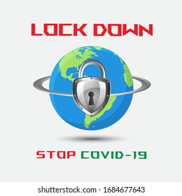 coronavirus lockdown symbol. Coronavirus pandemic puts countries on lockdown. Lockdown concept for virus outbreak. Stop covid-19 coronavirus