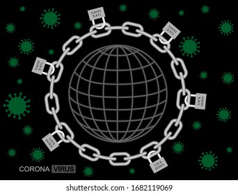 Coronavirus Locking symbol. the corona lockdown virus keeps the country locked. Key concepts for virus outbreaks