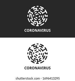 Coronavirus logo cell silhouette, covid 19 virus or antivirus logotype mockup, black and white modern lineart print t-shirt 