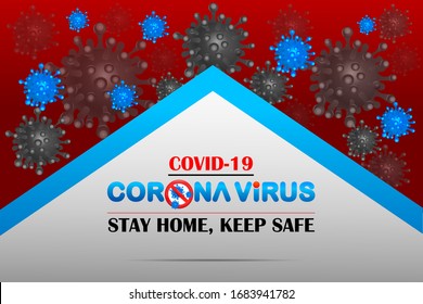 Coronavirus logo. Corona virus attack. Stay home & keep safe form corona virus. Covid-19. Wuhan virus disease, virus infections prevention methods infographics. Infographic, symbol & how to prevent.