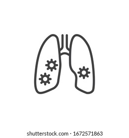 Coronavirus lungs line icon. linear style sign for mobile concept and web design. Human lungs with virus infection outline vector icon. Symbol, logo illustration. Vector graphics