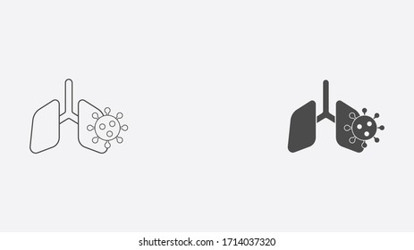 Coronavirus lungs outline and filled vector icon sign symbol