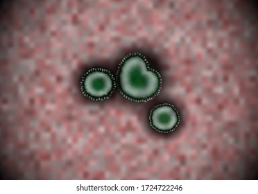 Coronavirus macro illustration. COVID-19 microscope view representation of deadly pathogen infection and worldwide pandemic agent