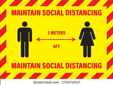 Coronavirus mantiene la distancia social 2 metros Aviso de aviso de advertencia de alerta de 6 pies para el género amarillo y rojo del Reino Unido Neutral
