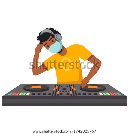 Coronavirus, a man in a face mask is playing music, professional DJ