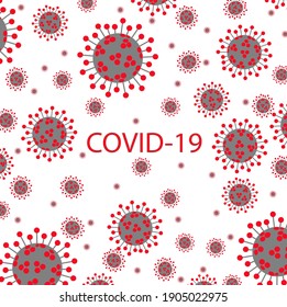 Coronavirus Many Covid-19 virus molecules on white background in the form of a pattern. Coronavirus and pandemic virus risk concept. Vector illustration.