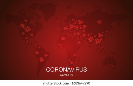 Coronavirus Map. Covid-19. Stop. No Infection. Dangerous Coronavirus Cell. Bacteria. Caution. Outbreak. Pandemic medical concept. Isolated Vector Icon, Logo, Illustration