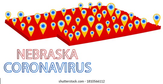coronavirus map of infections in Nebraska.Covid-19 Coronavirus concept with a map of the earth in the background.vector illustration.No Infection and Stop Coronavirus Concepts.