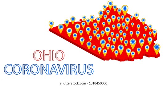 coronavirus map of infections in Ohio.Covid-19 Coronavirus concept with a map of the earth in the background.vector illustration.No Infection and Stop Coronavirus Concepts.