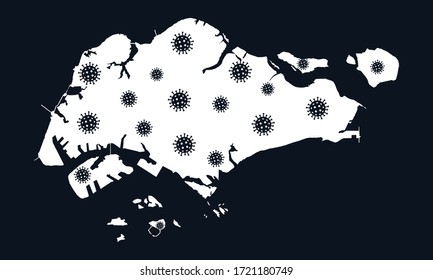 CoronaVirus Map in Singapore . Singapore map with random microbe cell symbols.Vector illustration .
