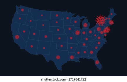 CoronaVirus Map in the United States of America .updated map for coronavirus in usa .Confirmed cases in usa . Vector illustration